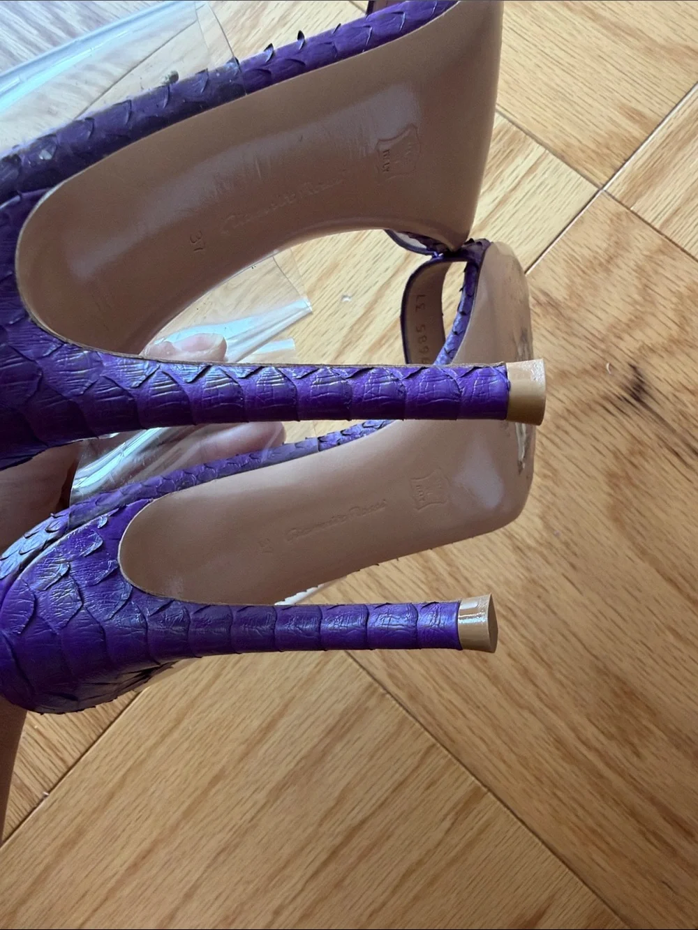 Gianvito Rossi Purple Pointed-Toe Clear PVC Strap Mule Heels 37 6.5 - Picture 4 of 9